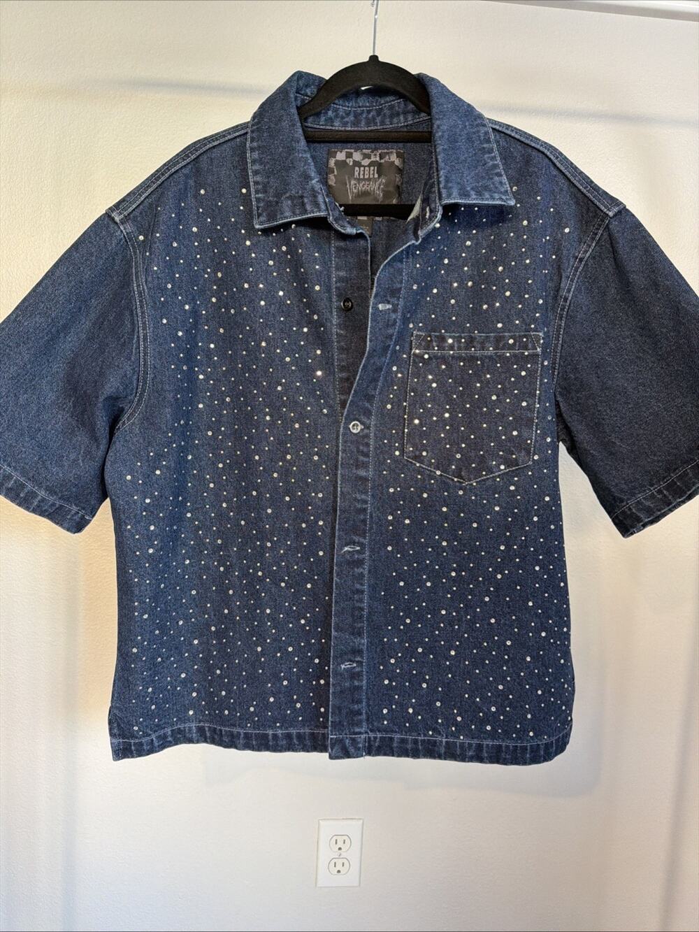 Rebel Spirit Denim Rhinestone Shirt (Large)